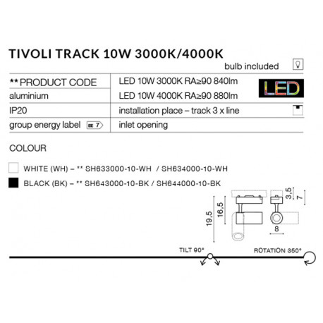 Azzardo TIVOLI TRACK 10W 3000K BK 1xLED Spotlight For Busbar 3F Black AZ2224
