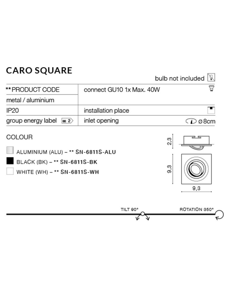 Square flush-mounted lamps - Azzardo CARO SQUARE BLACK 1xGU10 Recessed Black AZ2434 - product kolory-swiatla.pl 3