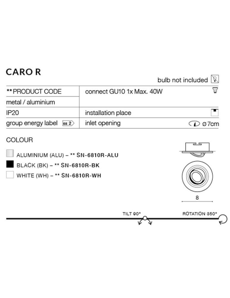 Round flush-mounted lamps - Azzardo CARO ROUND WHITE 1xGU10 Recessed White AZ2430 - product kolory-swiatla.pl 3