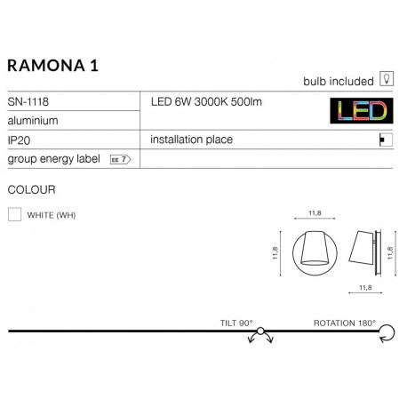 Azzardo RAMONA 1 SWITCH WHITE 1xLED Ścienna Biały AZ2566