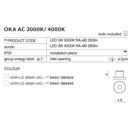 Azzardo OKA AC 4000K WH 1xLED Wpuszczana Biały AZ2235