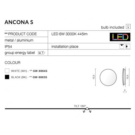 Azzardo ANCONA S WHITE 1xLED Ścienna Biały IP54 AZ2192