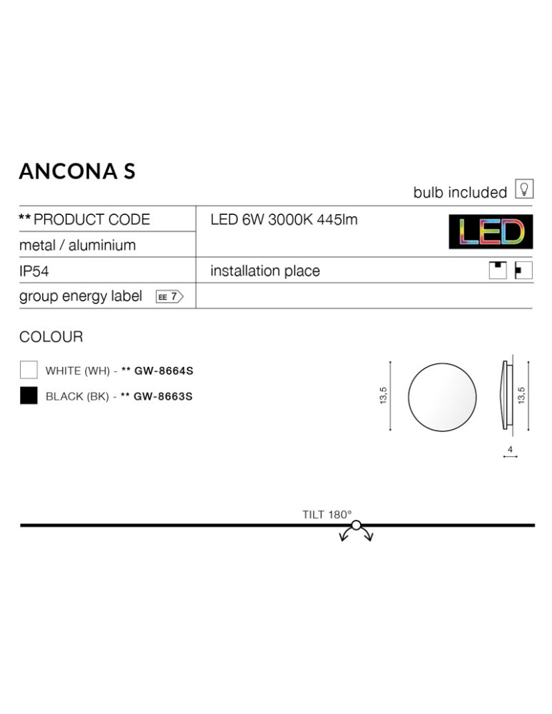 Outdoor wall lamps - Azzardo ANCONA S WHITE 1xLED Wall-mounted White IP54 AZ2192 - product kolory-swiatla.pl 3