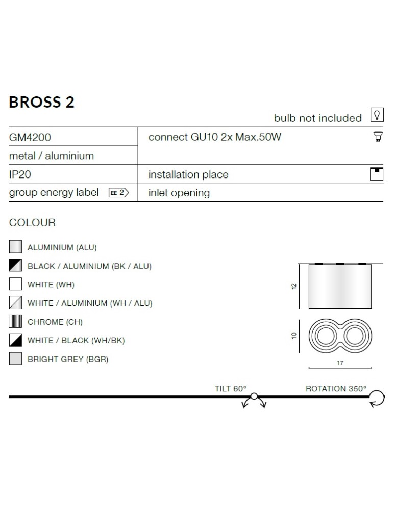 Ceiling luminaires for replaceable light source - Azzardo BROSS 2 CHROME 2xGU10 Surface Mounted Chrome AZ0941 - product kolory-swiatla.pl 2