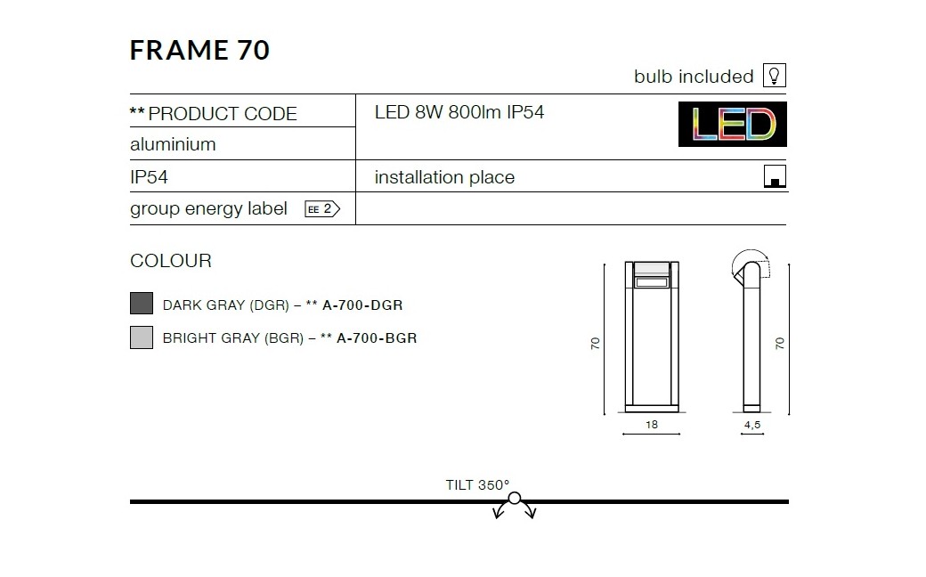 Azzardo FRAME 70 BGR 1xLED Floor Lamp Light Grey IP54 AZ2131