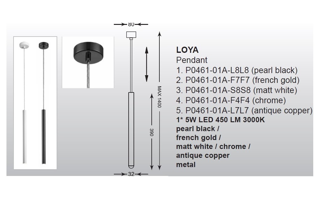 Zuma Line LOYA Pendant Black LED 1x5W P0461-01A-L8L8.
