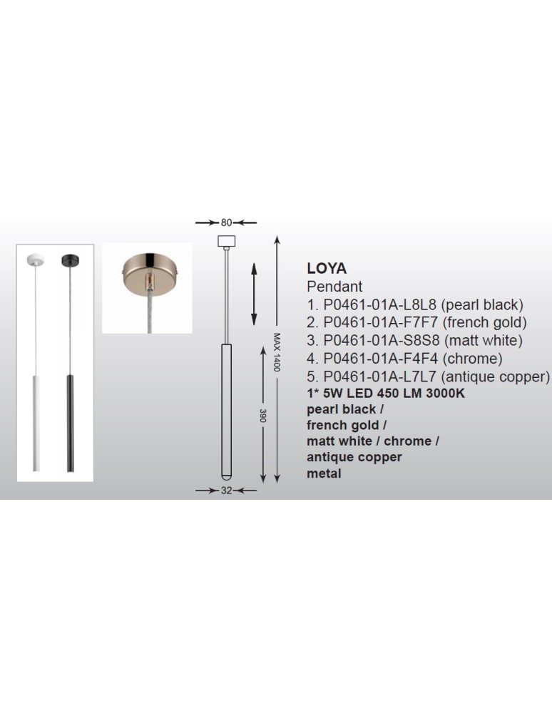 Single pendant lamps - Zuma Line LOYA Pendant Gold LED 1x5W P0461-01A-F7F7 - product kolory-swiatla.pl 3