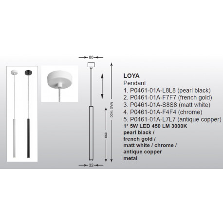 Zuma Line LOYA Pendant White LED 1x5W P0461-01A-S8S8.