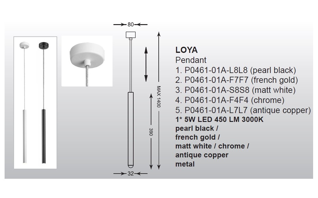 Zuma Line LOYA Pendant White LED 1x5W P0461-01A-S8S8.
