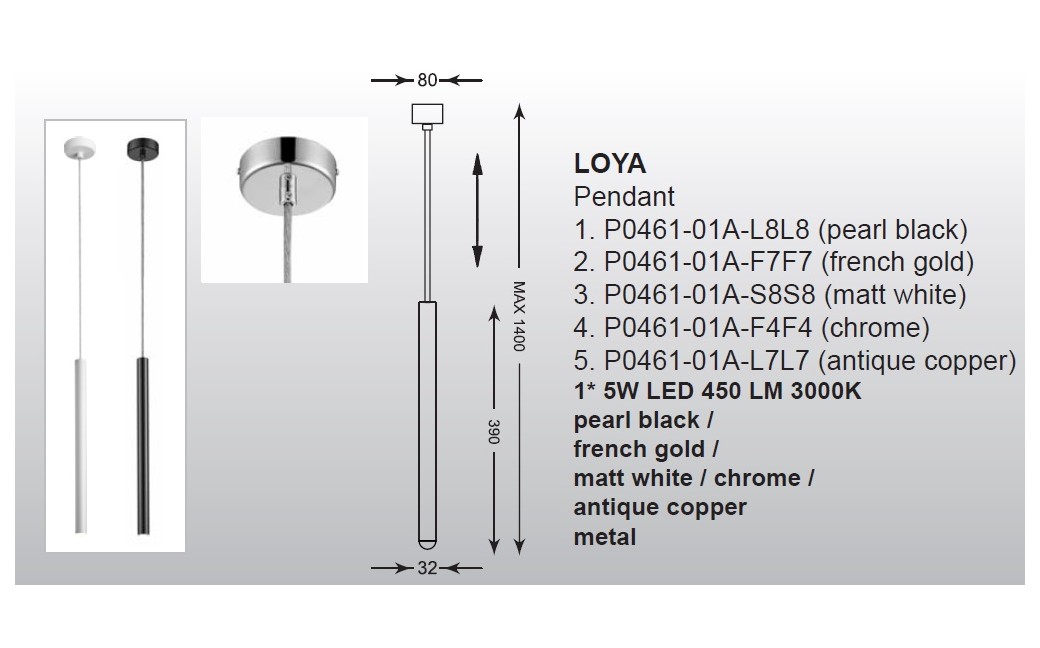 Zuma Line LOYA Pendant Chrome LED 1x5W P0461-01A-F4F4.