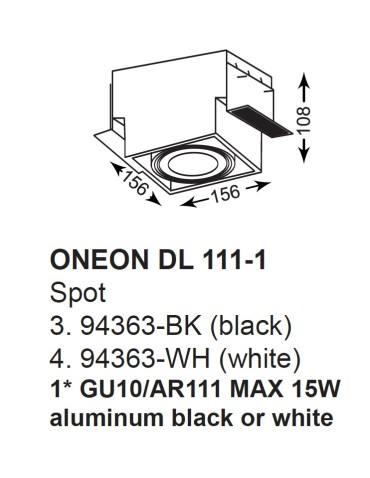 Zuma Line ONEON DL 111-1 Black 1xGU10/AR111 94363-BK - product 2