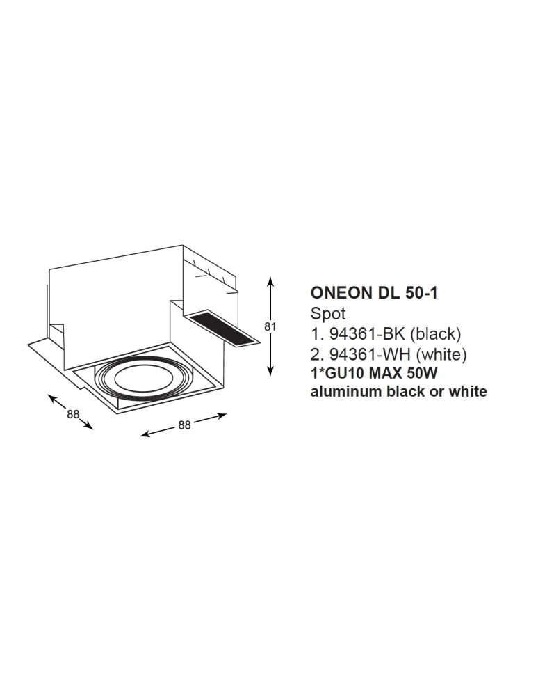 Square flush-mounted lamps - Zuma Line ONEON DL 50-1 Black 1xGU10 94361-BK - product kolory-swiatla.pl 2