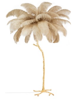 King Home Lampa podłogowa TIFFANY 175 beżowa mosiądz / naturalne pióra (JL0019.BEIGE)