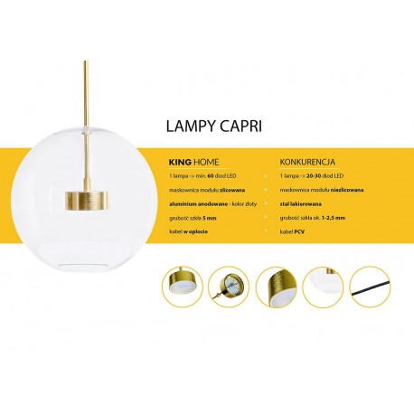 King Home Lampa wisząca CAPRI LINE 3 złota - 180 LED, aluminium, szkło (XCP9148-3B)