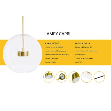 King Home Lampa wisząca CAPRI DISC 3 złota - 180 LED, aluminium, szkło (XCP9148-3A)