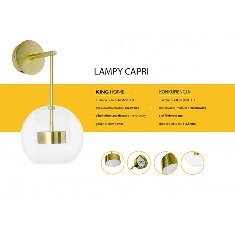 King Home Lampa ścienna CAPRI WALL 1 złota (XCW9148-300)