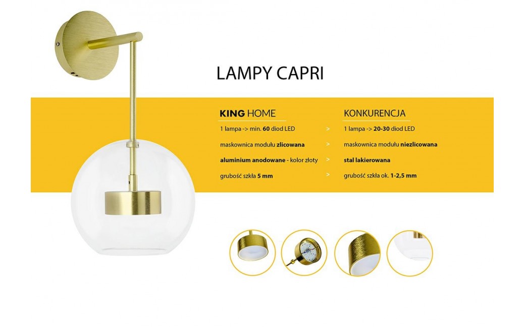 King Home Lampa ścienna CAPRI WALL 1 złota (XCW9148-300)