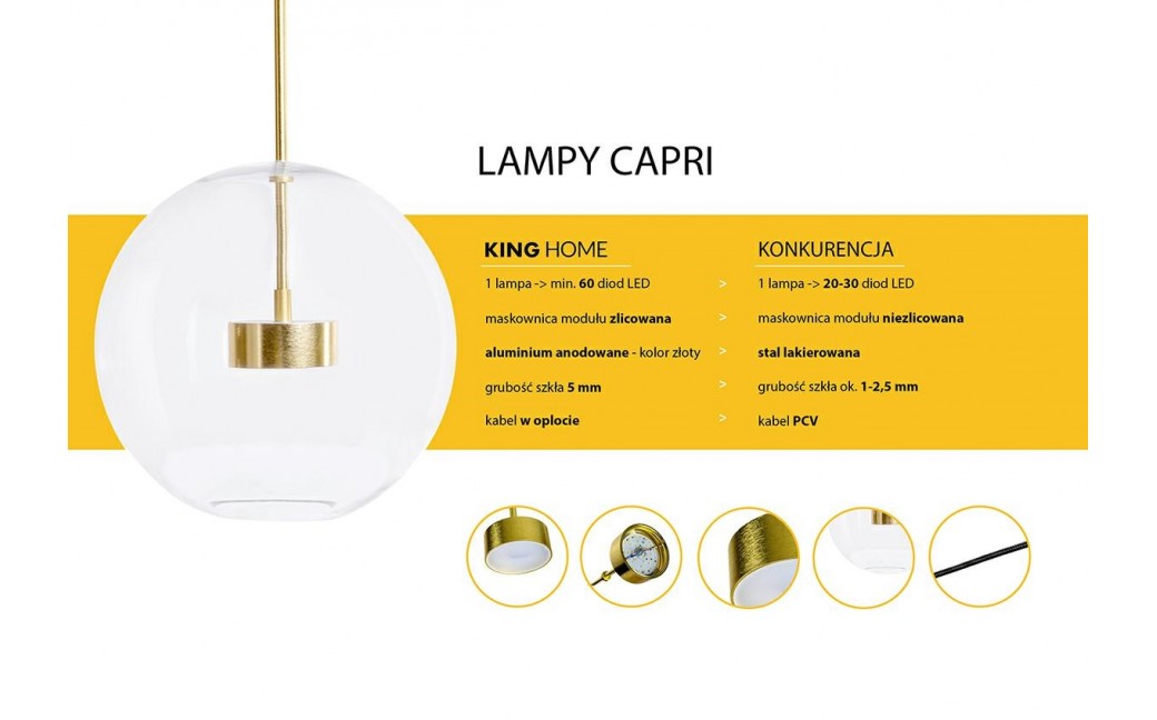 King Home Lampa wisząca CAPRI złota - 60 LED, aluminium, szkło (XCP9148-1)