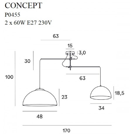 Maxlight Concept 2xE27 Lampa Wisząca Czarna P0455