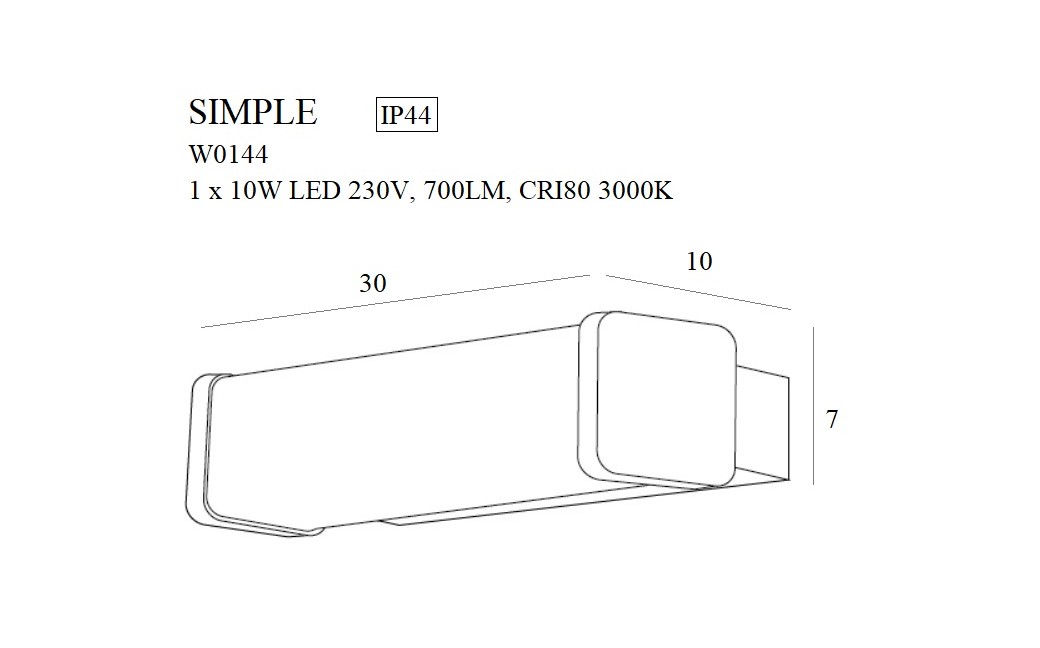 Maxlight Simple LED 10W 3000K Kinkiet Hermetyczny IP44 Chrom W0144