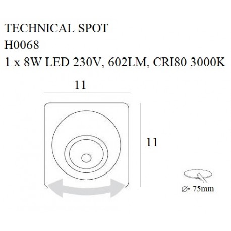 Maxlight Technical Spot LED 8W 3000K Oprawa Wpuszczana Kremowa H0068