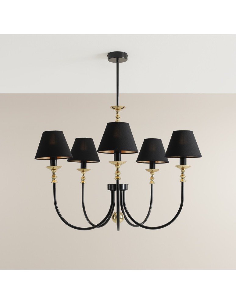 Chandelier with lampshade - Aldex Chandelier Roma 5 Black 5 x max 10W LED (1118F1) - product kolory-swiatla.pl 2
