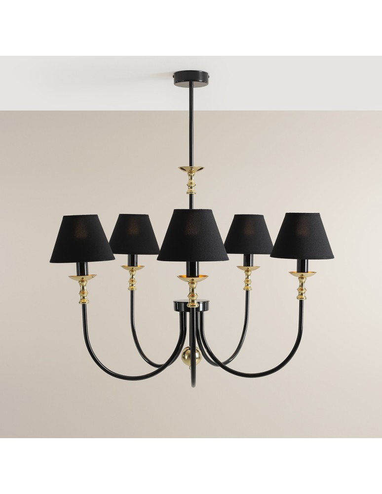 Chandelier with lampshade - Aldex Chandelier Roma 5 Black 5 x max 10W LED (1118F1) - product kolory-swiatla.pl 4