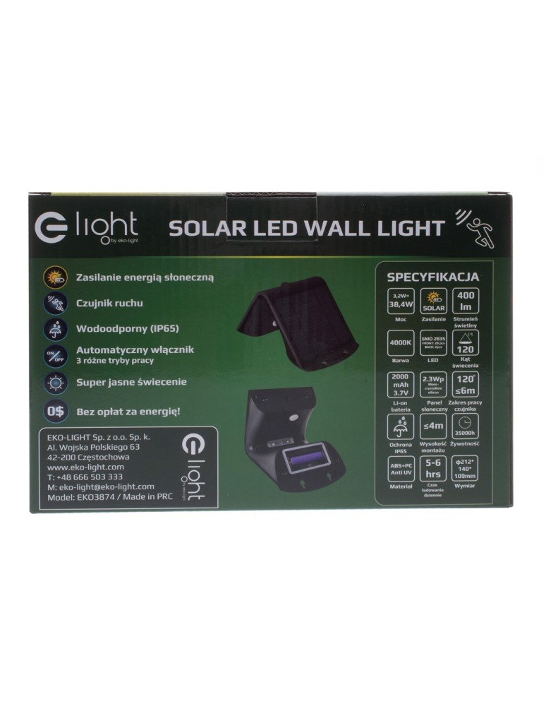 Eko-Light Lampka Solarna Butterfly Czarna 3,2W EKO3874 Eko-Light Lampka Solarna Butterfly Czarna 3,2W EKO3874