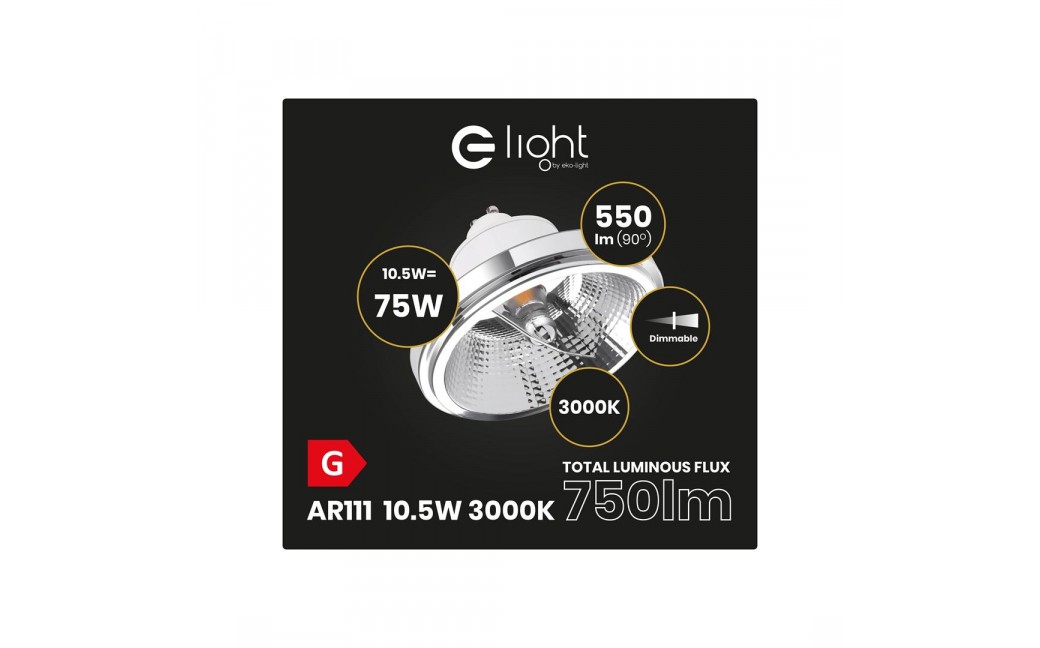 Eko-Light ŻARÓWKA AR111 - 10,5W GU10 3000K/ Biały z odbłyśnikiem Ściemnialna AR8618