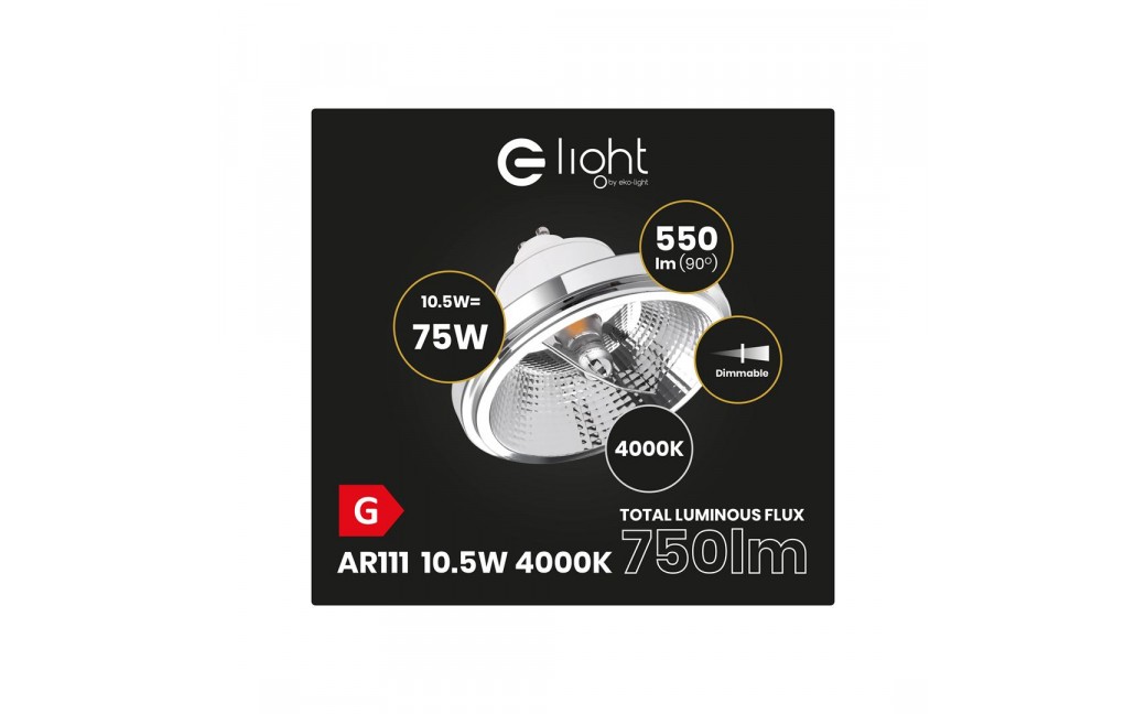 Eko-Light ŻARÓWKA AR111 - 10,5W GU10 4000K/ Biały z odbłyśnikiem Ściemnialna AR8619