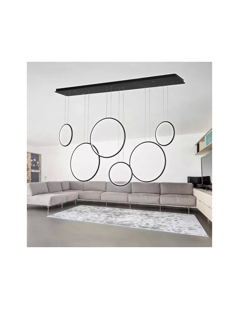 Pendant lamps circles - Altavola Design: Led Circles Lamp no. 8 black 180 cm in 4k  - product kolory-swiatla.pl 6