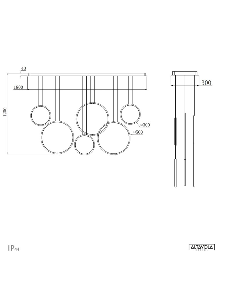 Pendant lamps circles - Altavola Design: Led Circles Lamp no. 8 black 180 cm in 4k  - product kolory-swiatla.pl 8