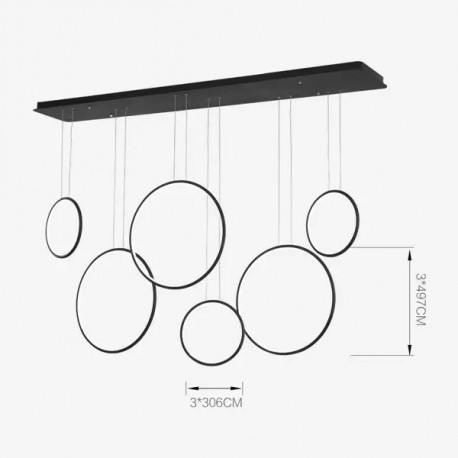Altavola Design: Lampa wisząca Ledowe Okręgi no. 8 czarna 180 cm in 3k 