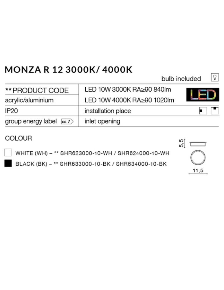 Round Plafonds - Azzardo MONZA R 12 3000K WH 1xLED Ceiling White AZ2257 - product kolory-swiatla.pl 3