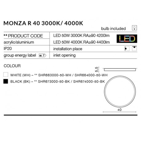 Azzardo MONZA R 40 4000K BK 1xLED Ceiling Light Black AZ2266