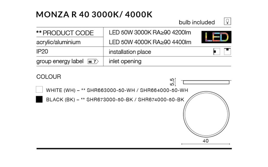 Azzardo MONZA R 40 4000K BK 1xLED Ceiling Light Black AZ2266
