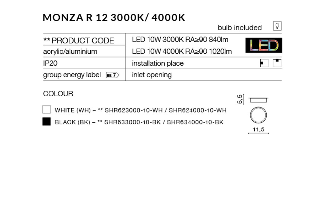 Azzardo MONZA R 12 4000K BK 1xLED Ceiling Light Black AZ2258