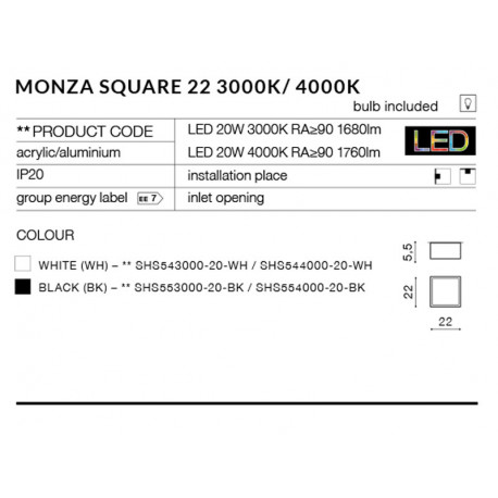 Azzardo MONZA S 22 4000K BK 1xLED Sufitowa Czarny AZ2270