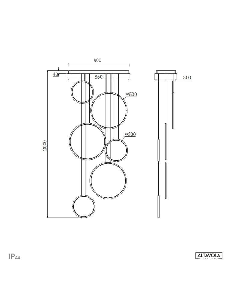 Pendant lamps circles - Altavola Design: Led Circles Pendant Lamp No. 8 - 90 cm in 4k white  - product kolory-swiatla.pl 2