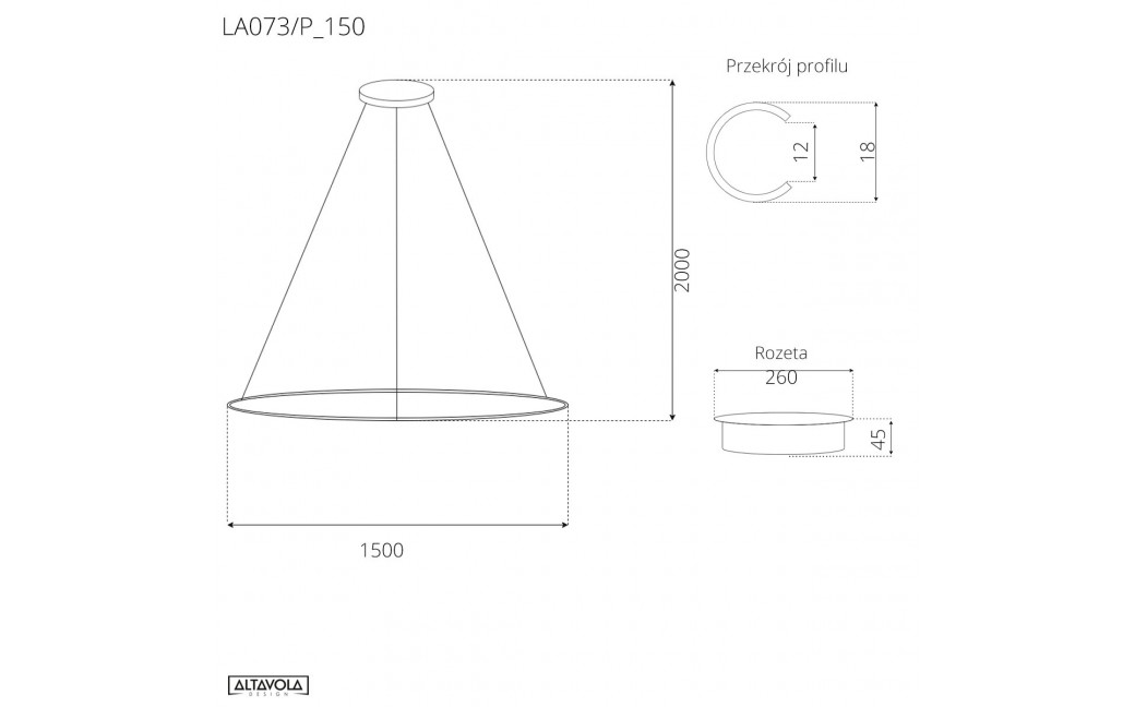 Altavola Design Lampa wisząca Ledowe Okręgi No.1 Φ150 cm in 3k czarna ściemnialna 