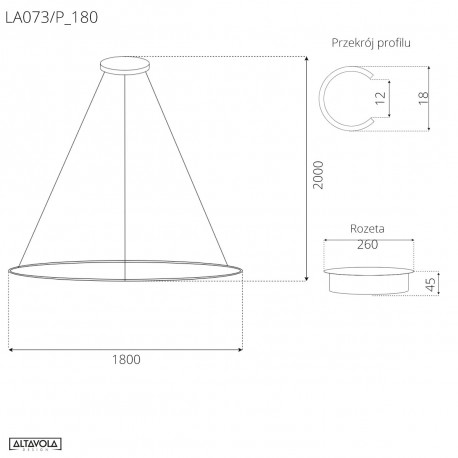 Altavola Design Lampa wisząca Ledowe Okręgi No.1 Φ180 cm in 3k czarna 