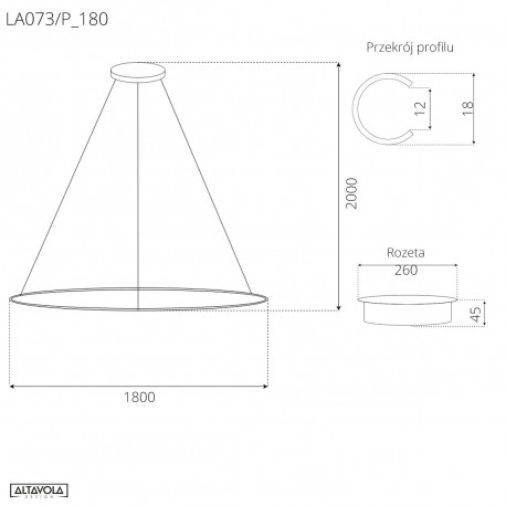 Altavola Design Lampa wisząca Ledowe Okręgi No.1 Φ180 cm in 4k czarna 