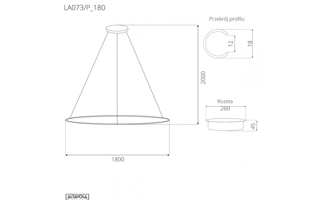 Altavola Design Lampa wisząca Ledowe Okręgi No.1 Φ180 cm in 4k czarna 