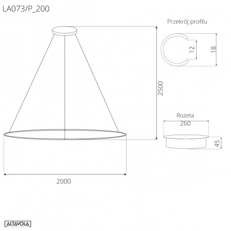 Altavola Design Lampa wisząca Ledowe Okręgi No.1 Φ200 cm in 3k czarna 