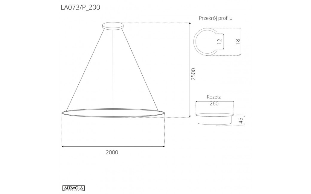 Altavola Design Lampa wisząca Ledowe Okręgi No.1 Φ200 cm in 3k czarna 