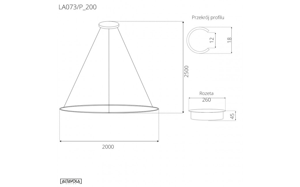 Altavola Design Lampa wisząca Ledowe Okręgi No.1 Φ200 cm in 4k czarna 