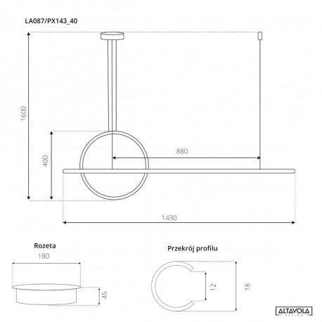 Altavola Design Lampa wisząca LINEA No.2 Φ40 cm czarna 4k 