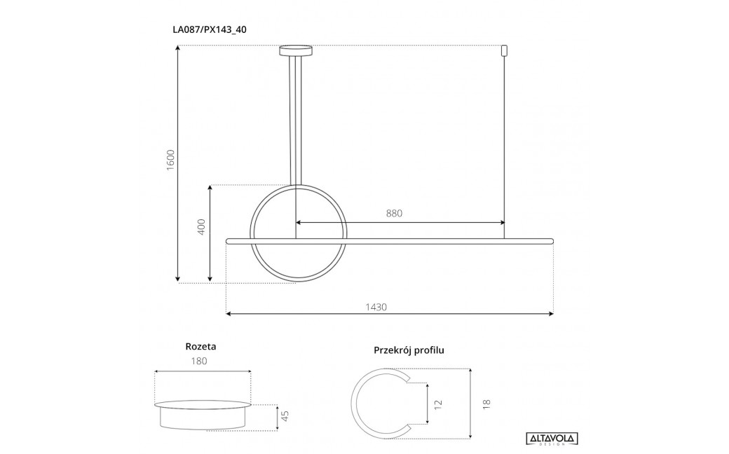 Altavola Design Lampa wisząca LINEA No.2 Φ40 cm czarna 4k 