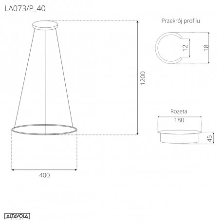 Altavola Design Lampa wisząca Ledowe Okręgi No.1 Φ40 cm in 3k 21W czarna 