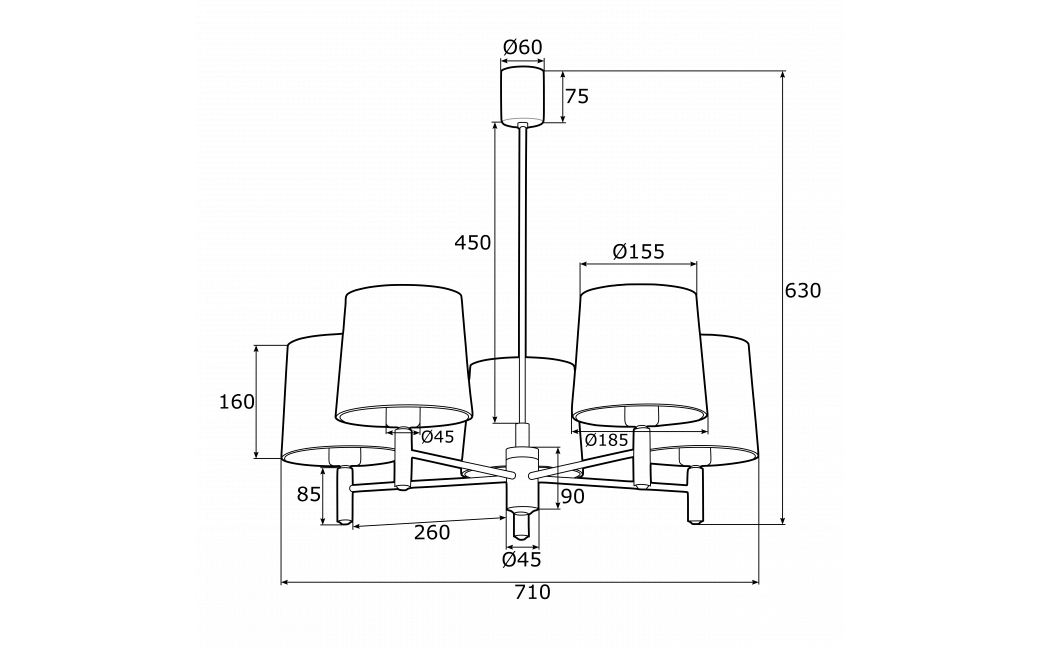 Argon BOLZANO żyrandol 5 pł. 5x15W (max) różowy chrom 2075